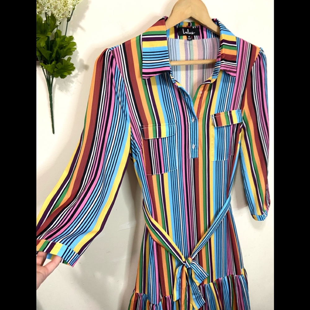SOLD—————-Lulu's Size Medium Marvel Light Rainbow Stripe Maxi Dress NEW NWOT - Picture 6 of 13